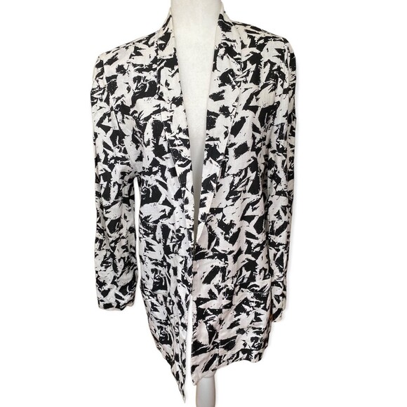 Vtg Rumours Black/White long line open rayon/ linen blend blazer Size Medium M - Picture 1 of 10